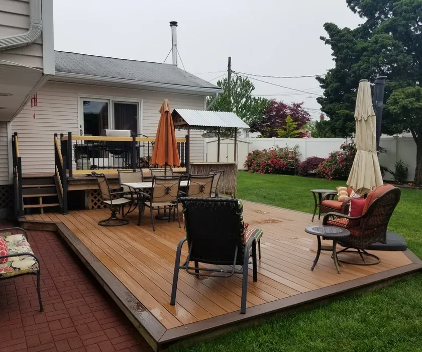 New backyard deck with composite boards and railings in Charlotte, NC