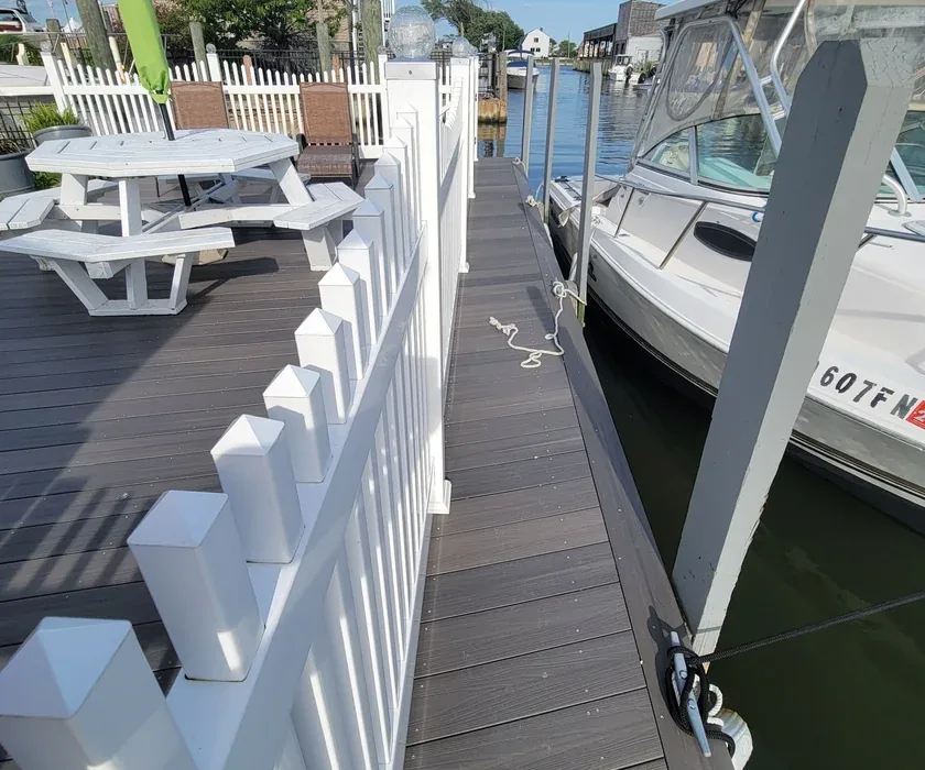 Deck railing detail on a finished outdoor deck